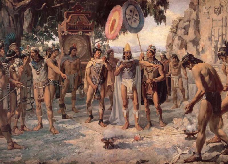 unknow artist Montezuma responds to Chapultepec for develar the esculturos of its ancestros oil painting image